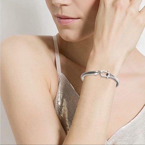 New Silver Bracelets for Women Cable Bangle - Picture 2 of 5